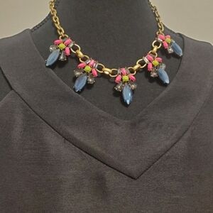 💙Classic-JCrew Vintage-Black/Blue Crystal, Neon Yellow &Pink Accents Necklace
